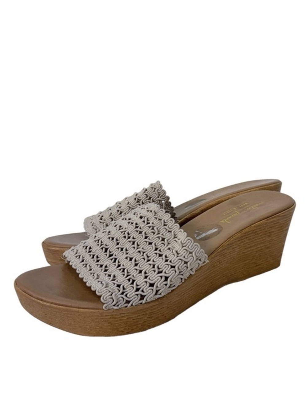 Mila Paoli Wedge Slide Sandals Beige Woven Italy Platform Summer Size 8